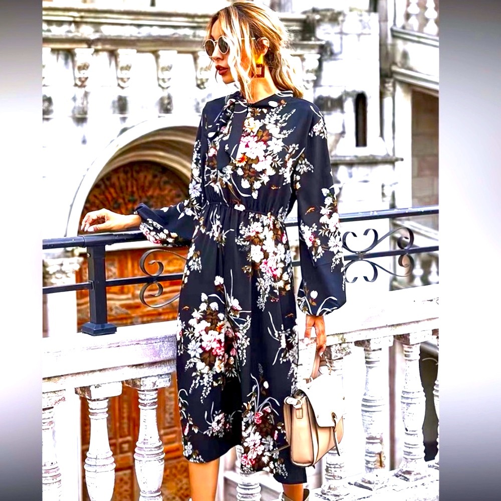 Floral Print Split Midi Cotton/Poly Dress NWT Size XL - Picture 4 of 12